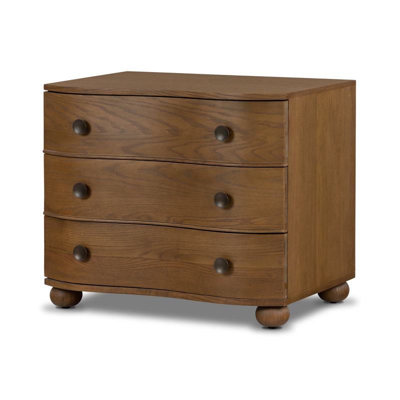 Tiago 3 - Drawer Solid Wood Nightstand, Toasted Oak
