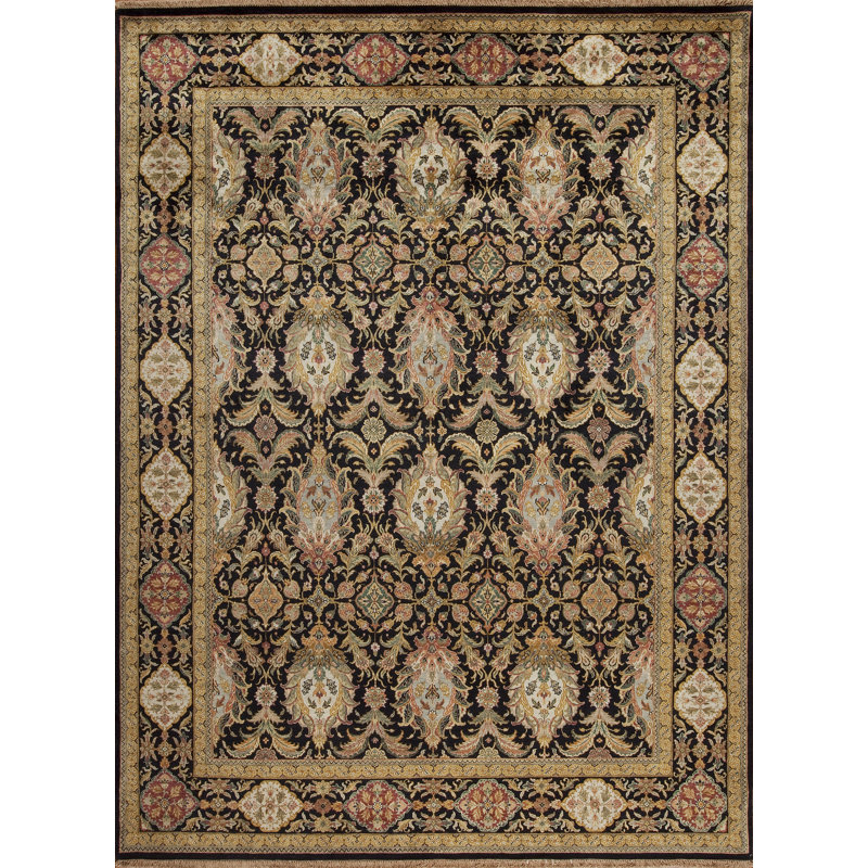 Silver Screen Hand Knotted Wool Area Rug in Black/Beige/Red, Rectangle 9' x 12'