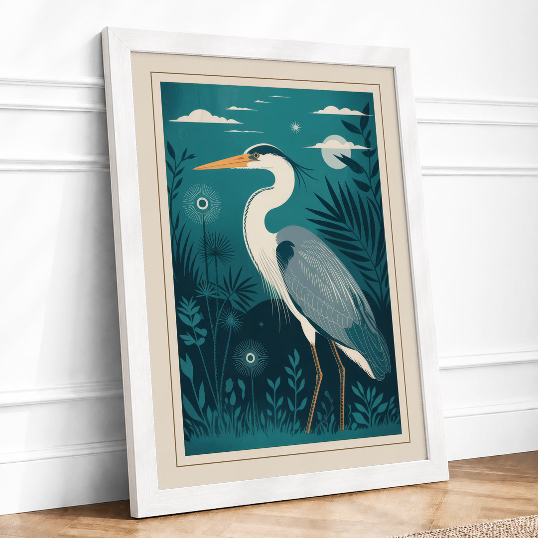Heron in Wetland Coastal - Framed Print