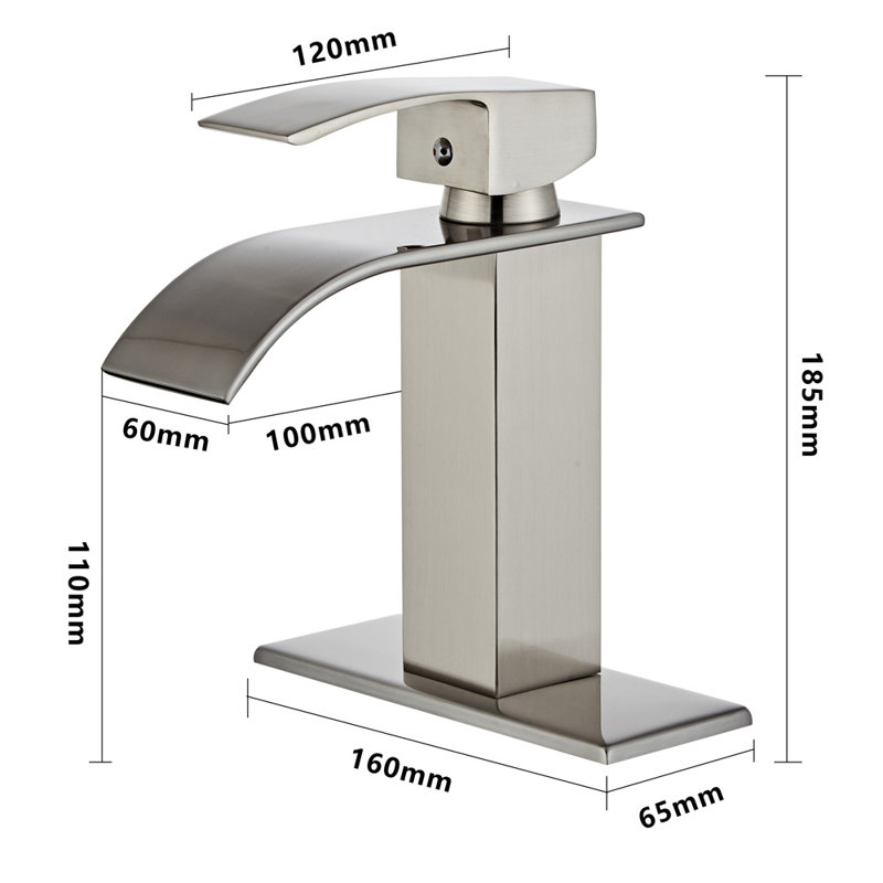 Single Hole Waterfall Bathroom Faucet With Deck Plate With Drain, Brushed Nickel