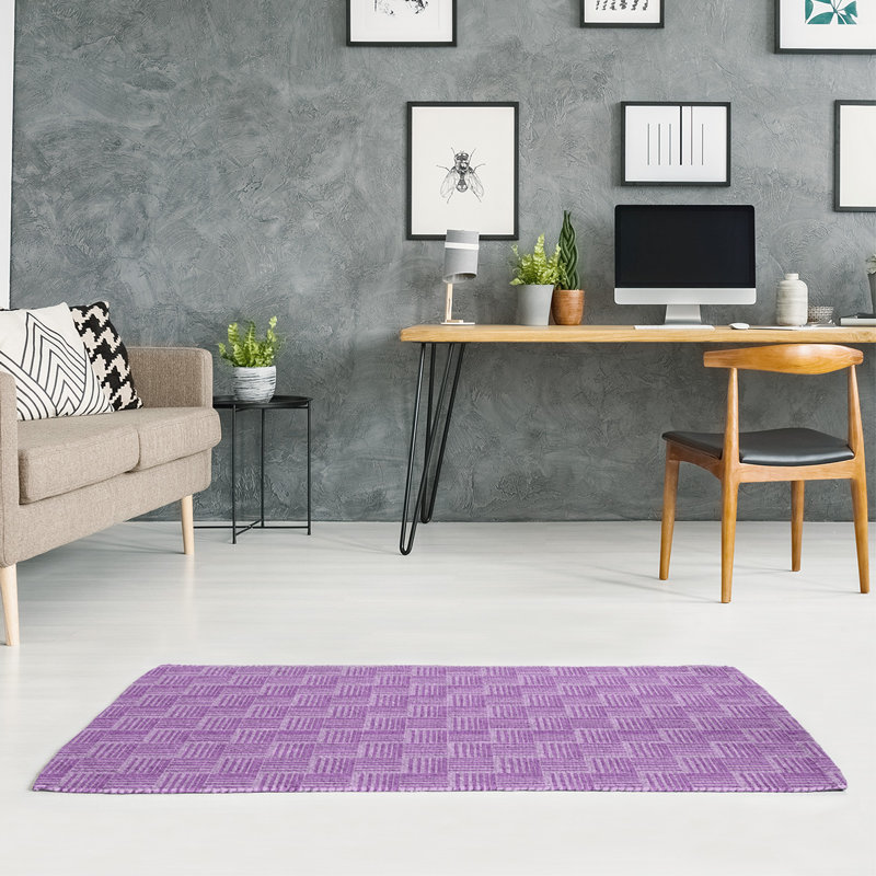 Tapis basketweave à rayures et à rayures roses monochrome, Rectangle 9 pi x 12 pi