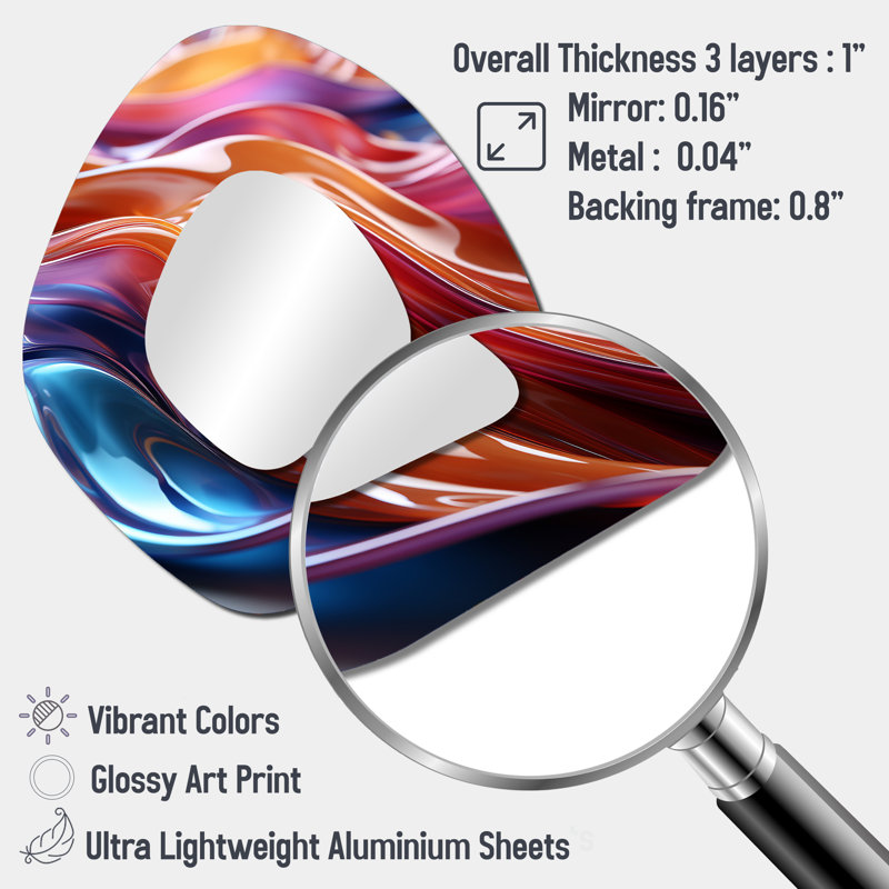 Burkholder Purple and Blue Fractal wave II - Fractal Unique Shape Mirror, Modern Asymmetrical Decorative Wall Mirror, Printed Metal Art