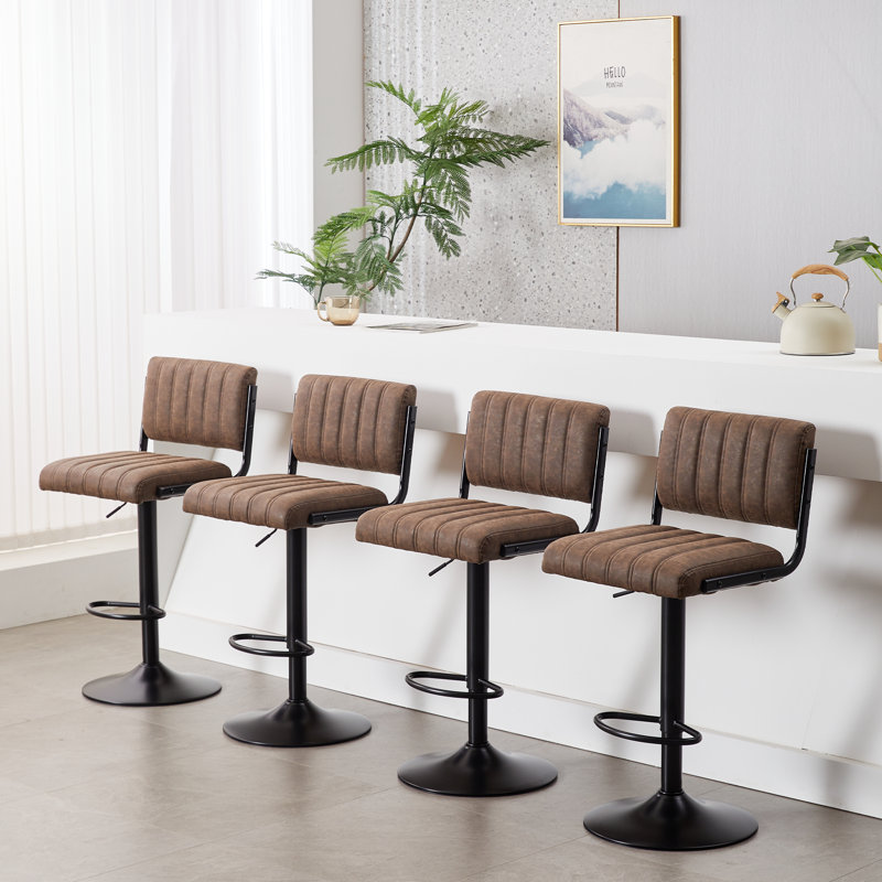 Tabouret de bar réglable en similicuir avec dossier, repose-pieds et base stable de 16 po, Brun