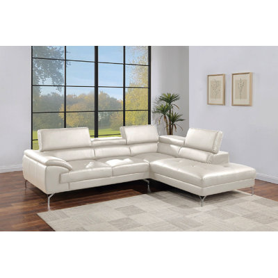 White Color Sectional Couch 2Pc Set Living Room Furniture Faux Leather Right Facing Chaise And Left Facing Sofa Metal Legs