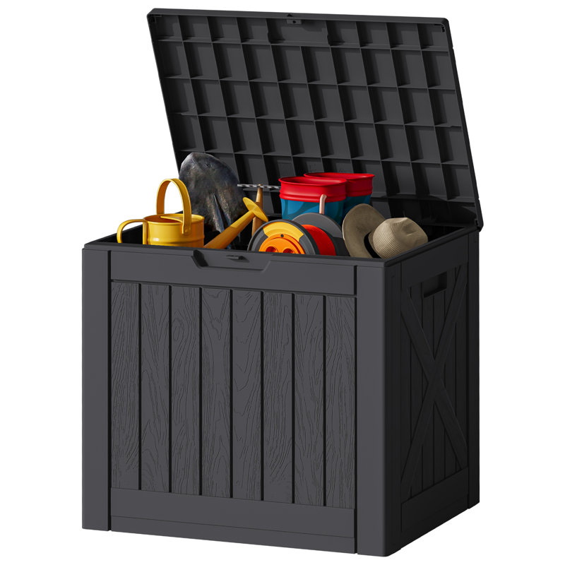 42 Gallon Outdoor Indoor Resin Deck Box And Waterproof Package Delivery Box, Black