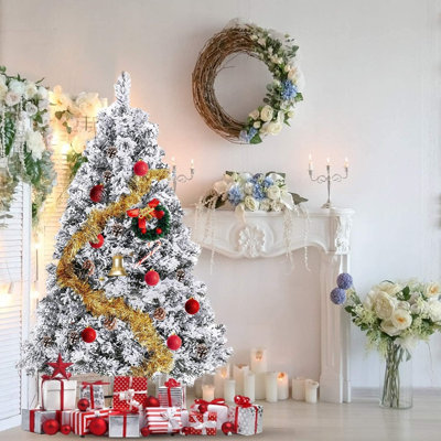 6Ft Pre-Lit Silver Artificial Christmas Tree, Hinged Full Xmas Tree With 300 Clear LED Lights & 11 Modes, 800 Branch Tips, Metal Stand, Indoor Outdoor Holiday Decor