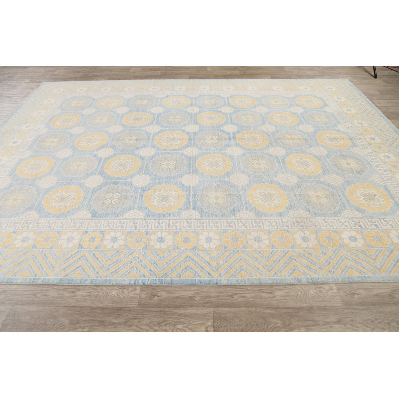 Tapis décoratif en laine noué à la main de conception unique New Age Khobrun/Ivoire 8 pi 11 po x 12 pi 1 po