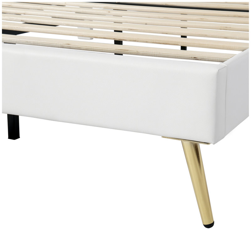 Mikhale Modern Velvet Platform Bed with Tufted Headboard and LED Lights, Full, White