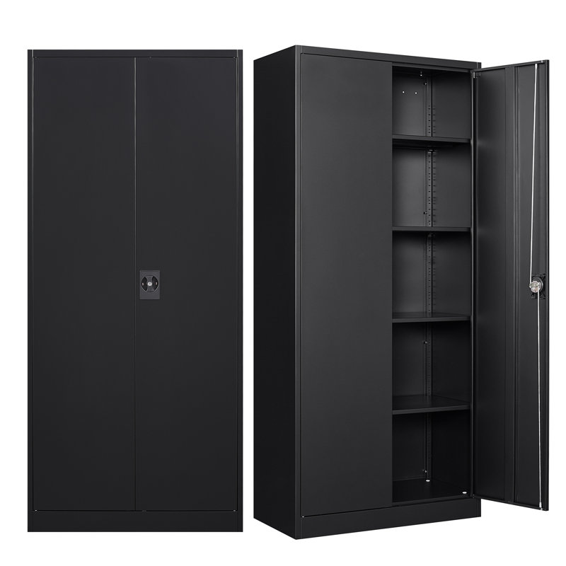 Grande armoire de rangement en acier de 35,43 pouces avec 2 portes et 5 tablettes ajustables, Noir