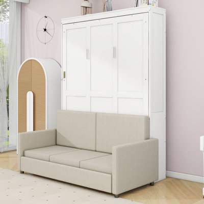 Lit escamotable en bois avec coussin
