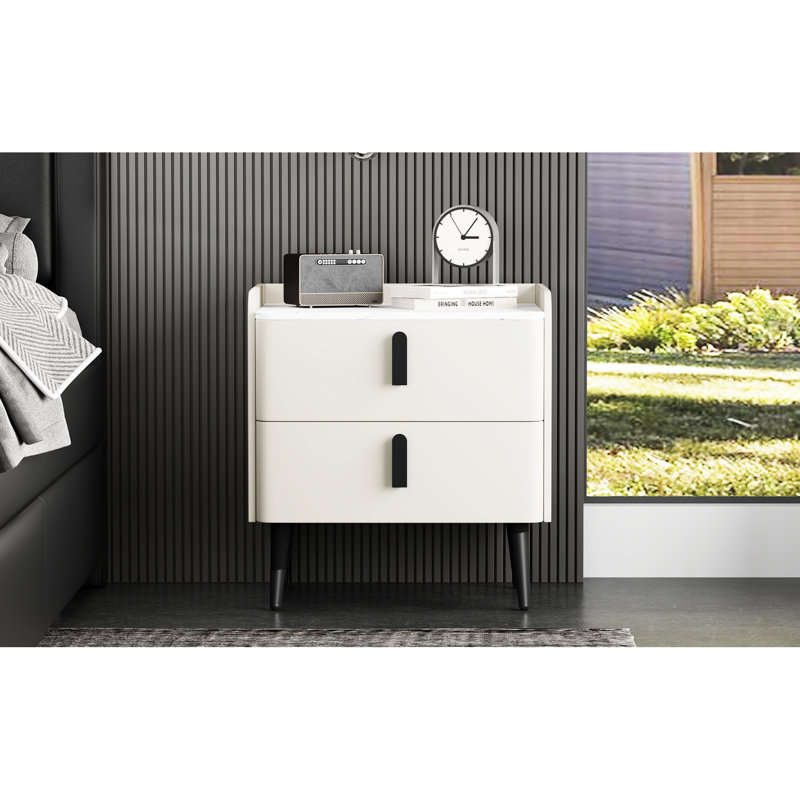 Table de chevet avec 2 tiroirs, table à motif en marbre blanc, garde-corps surélevé pour chambre à coucher et agencement de salon