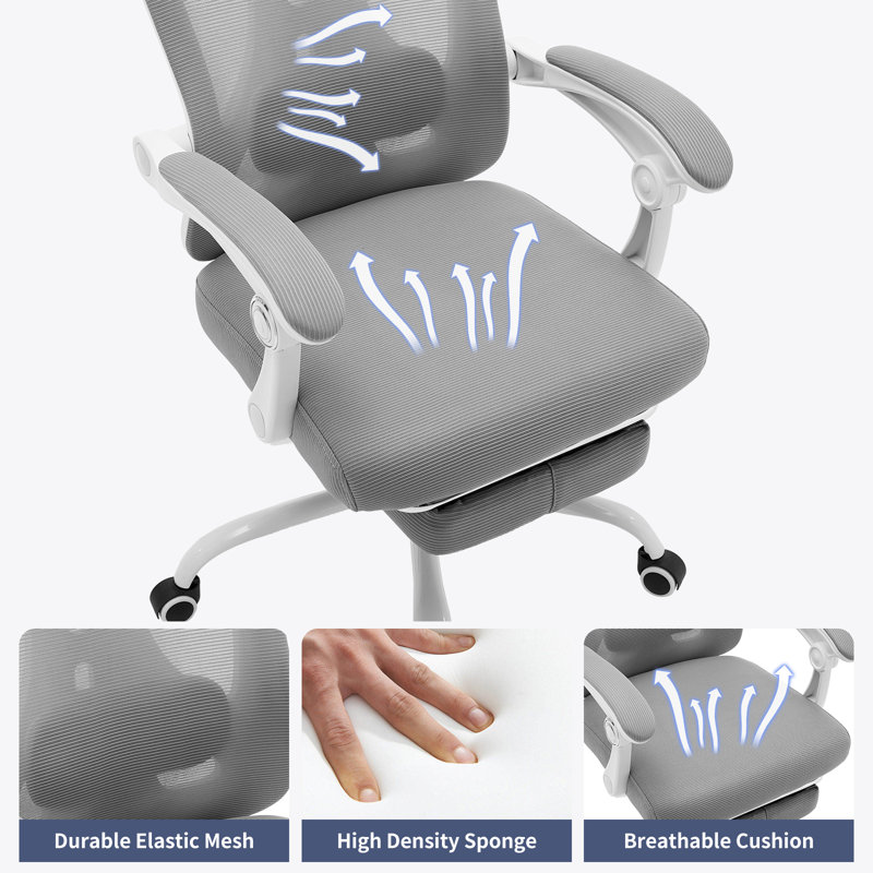 Brayden Studio Office Chair, light gray net, White-Gray