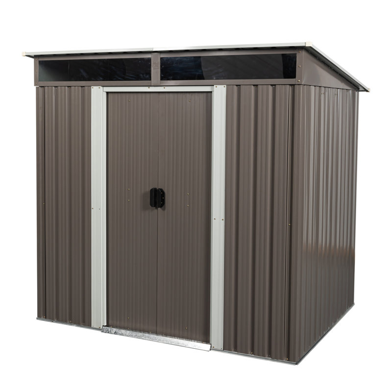 6Ft X 5Ft Outdoor Metal Storage Shelf - Galvanized Steel Frame, Panels, Transparent Cover, Sliding Door With Padlock, Easy Assembly Unit Tote Iron Build, Robust Paneling, Lock, Shed