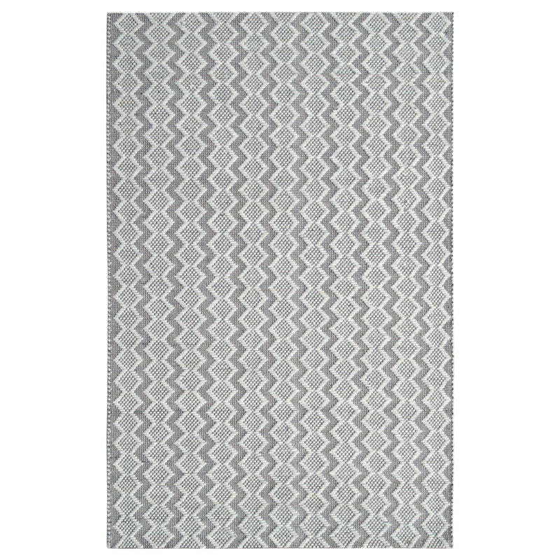 Tapis gris / argenté tissé à plat à la main Carrera, Rectangle 3 pi 6 po x 5 pi 6 po