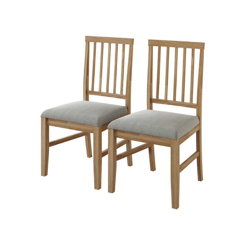 Wooden Dining Chair With Warm Grey Cover, Natural Oak