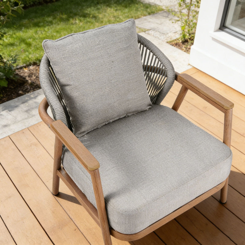 Fauteuil club d'extérieur en corde, Teck-QT1