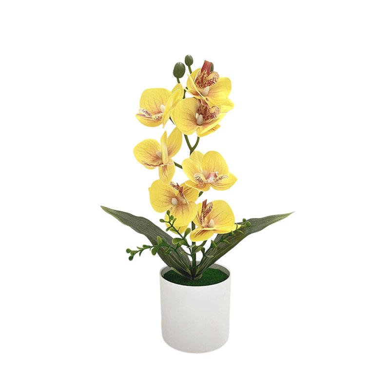  Fleurs artificielles artificielles pour la décoration intérieure Phalaenopsis artificiel en pot avec 7 fleurs, Jaune