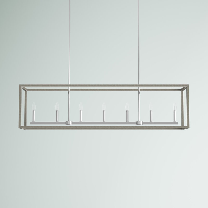 Luminaire suspendu linéaire à 7 lumières pour îlot de cuisine Moffet Street, Pin délavé, Pas Energy Star, Non