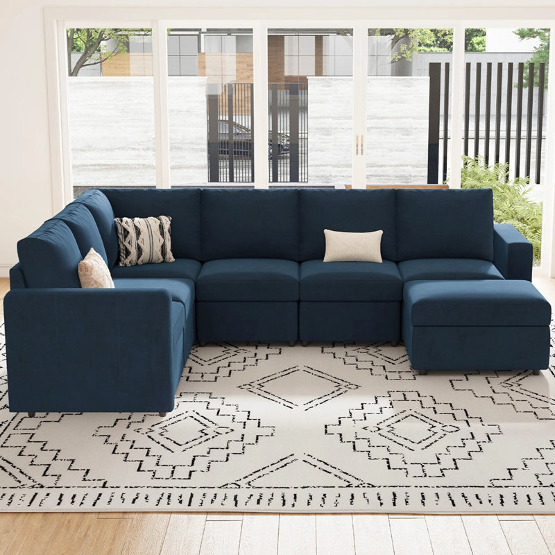 Seybert 8-Piece Chenille L Shaped Modular Corner Sofa Convertible U Shaped Living Room Couch With Storage Ottoman