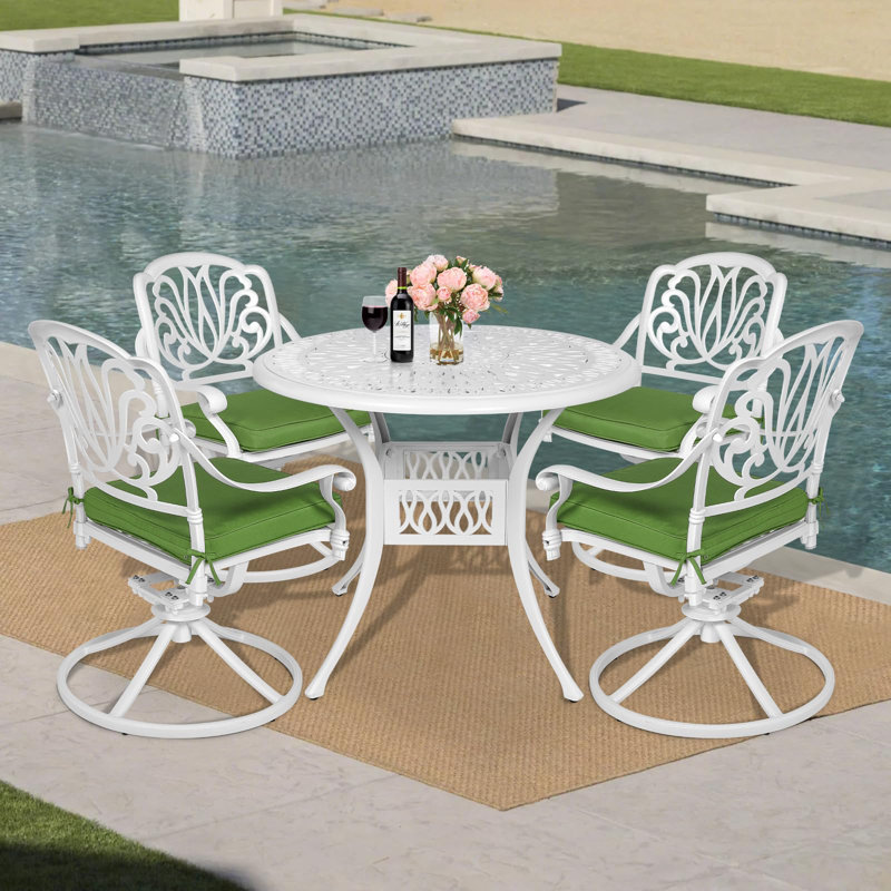 Ensemble repas d'extérieur rond L 35,4 po pour 4 personnes, Vert, Blanc