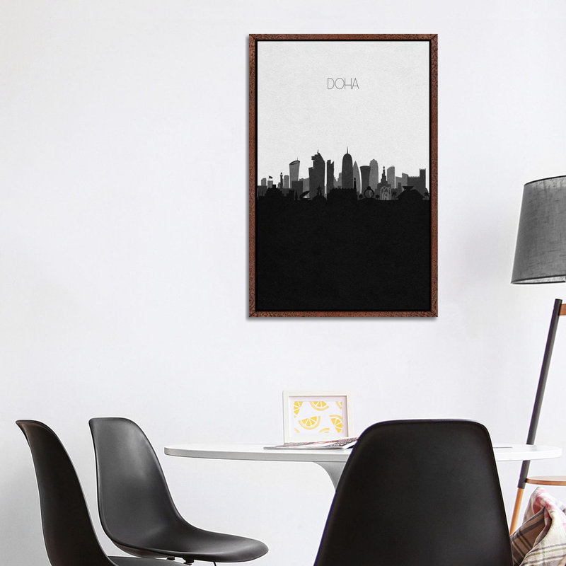 Doha, Qatar City Skyline by Ayse Deniz Akerman - Print on Canvas, Brown Framed Canvas, 66.04 cm H x 45.72 cm W