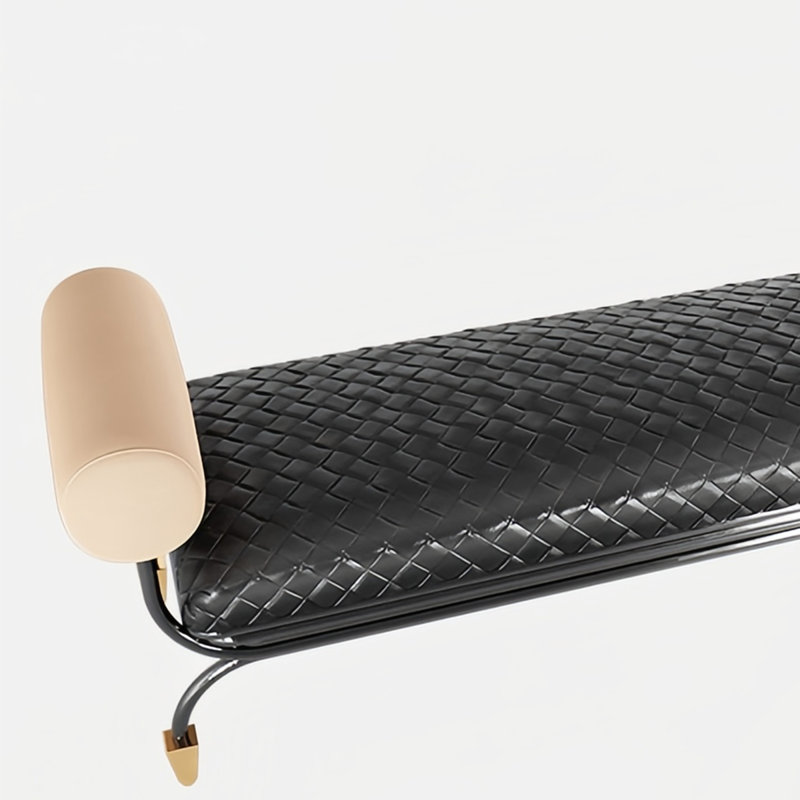 Banc rembourré en cuir de vache, H 26,37 po x l 59,05 po x P 21,65 po