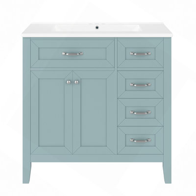Bathroom Vanity With Sink Combo, Green Bathroom Cabinet With Drawers, Solid Frame And MDF Board