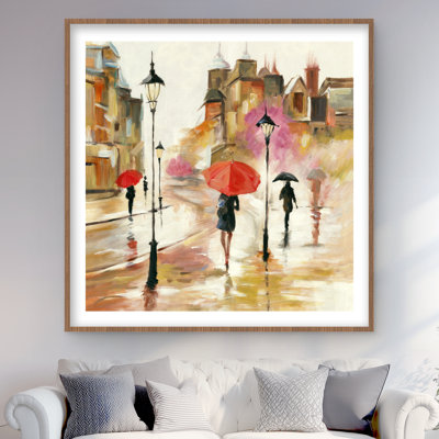Passants sous leur parapluie - impression de salon romantique
