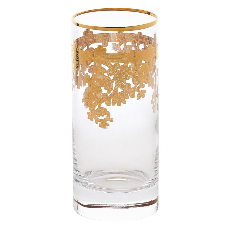Elegant 24K Gold Embellished Crystal Highball Glass Set
