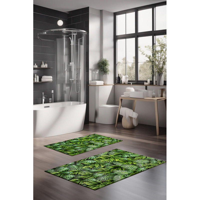 Ensemble de tapis de bain de luxe Eakly (2 pièces), 100% polyester, 16,0 x 23,6 pouces et 23,6 x 39,4 pouces | Conception antibactérienne antidérapante, hauteur de poils de 0,3 po | Lavable à la machine, durable et facile à nettoyer | Idéal pour la décoration de salle de bain