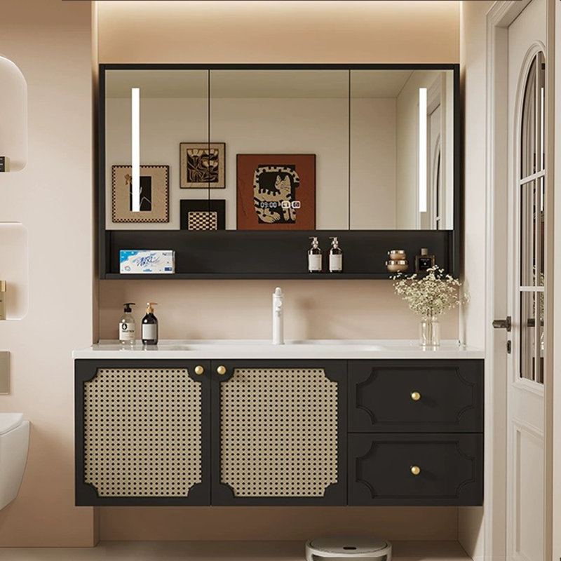 American style simple stylish bathroom cabinet, Black/Burlywood