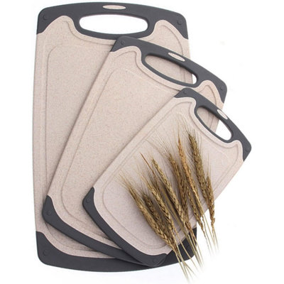 3-Piece Wheat Straw Cutting Board Set – BPA-Free Colour-Coded Kitchen Mats with Juice Grooves