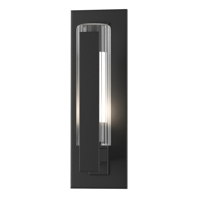 Vertical Bar Fluted Clear Glass 1-Bulb Outdoor Flush Mount, Coastal Natural Iron, 23.5" H x 7.8" W x 6.8" D
