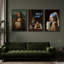 Amusant ensemble d'art mural classique sur toile, impressions encadrées mettant en vedette Mona Lisa, fille avec une boucle d'oreille en perles et plus pour une décoration de salle de bain ou de toilette d'invité excentrique-112455497-112455498-112455502