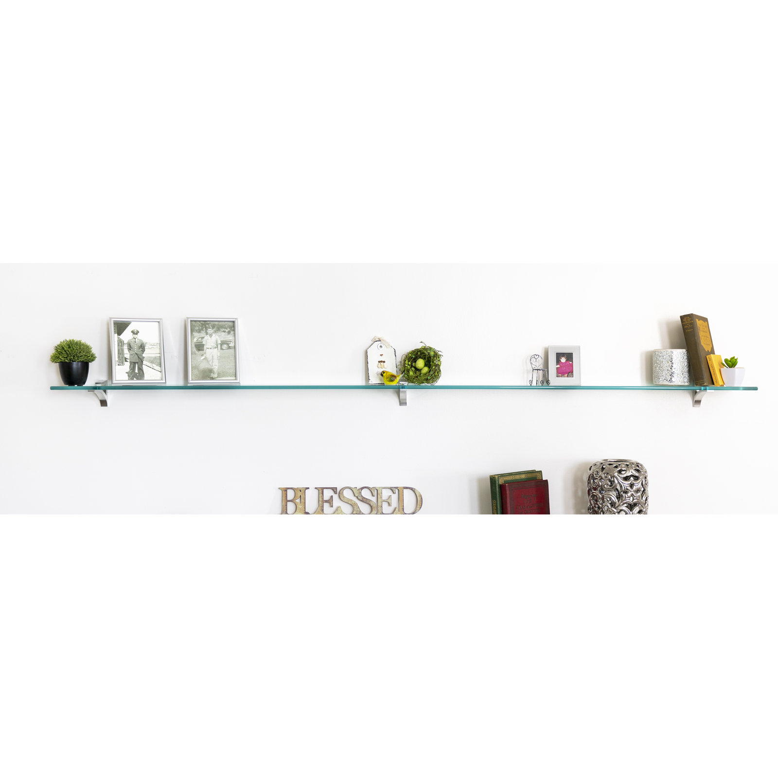 Earlham Tempered Glass Wall Mounted Bracket Shelf, Chrome