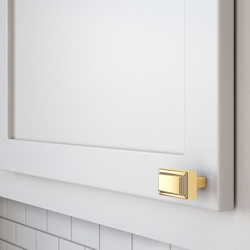 Polished Brass Rectangular Cabinet Knob with Mounting Hardware
