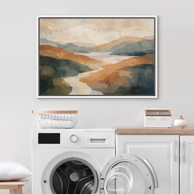 "Modern Modern Canyon and River Valley", art mural encadré sur toile, H 24 po x l 36 po, Blanc
