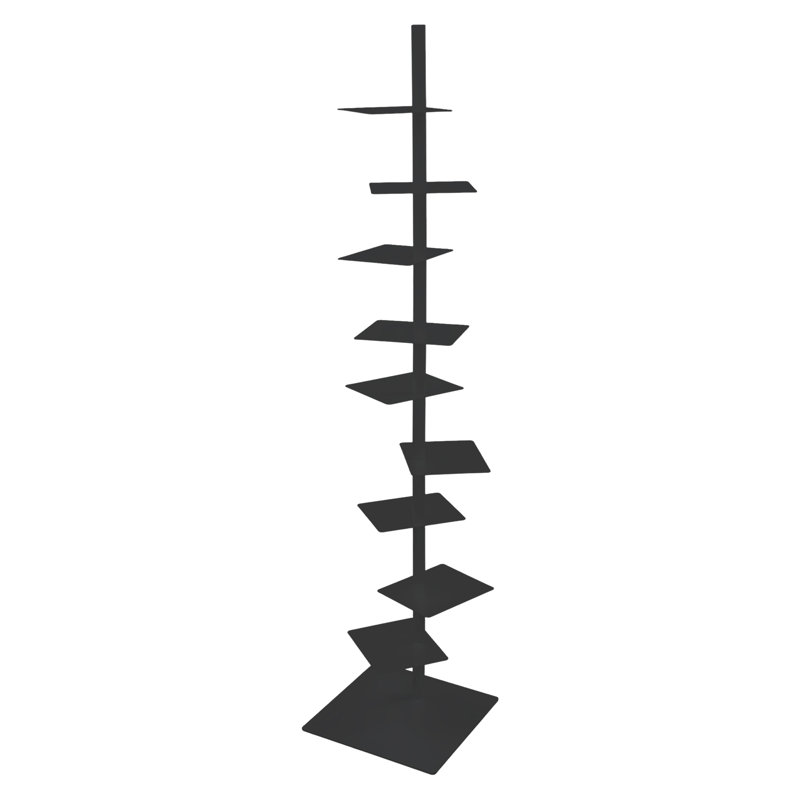 Étagère verticale à 9 niveaux, orange, pivotante, en métal, avec support pour livres, idéale pour le salon, la chambre ou le bureau.
