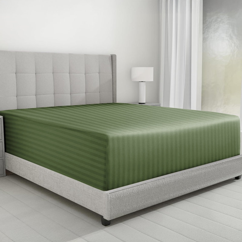 Microfiber Striped Fitted Sheet, Olive Green, Double (4'6)