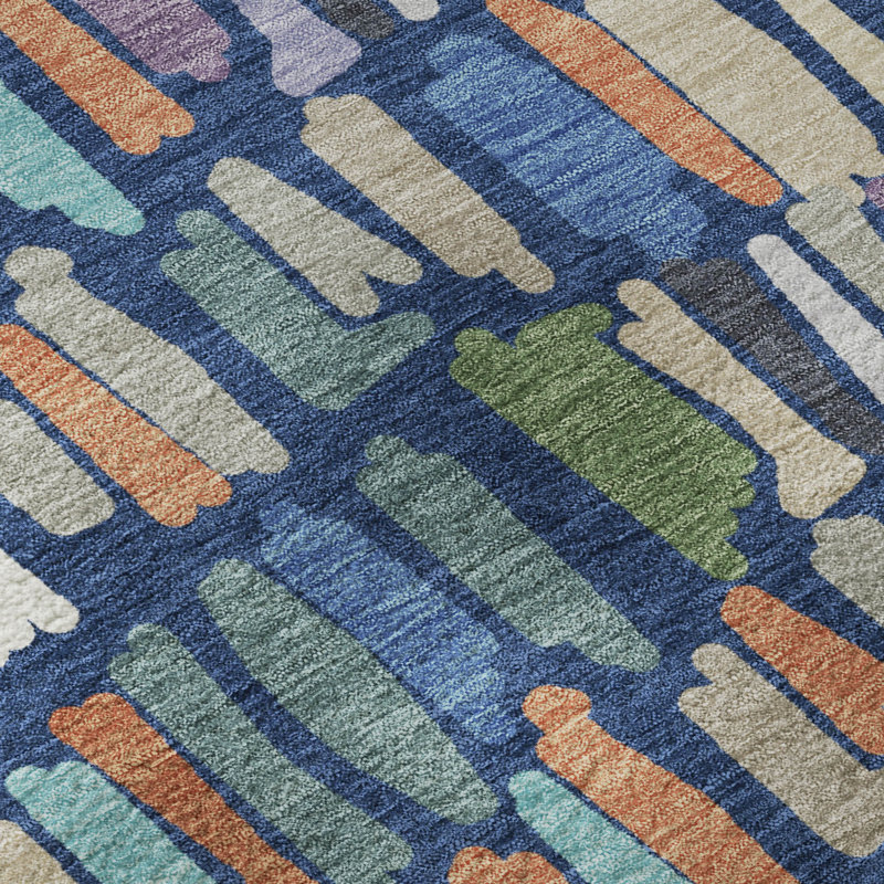 Tapis abstrait lavable à la machine de qualité supérieure Mayfield AMF2377, Marine, Rond 8 pi