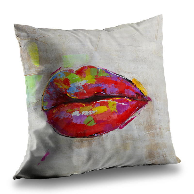 Colorful Lips Purple Contemporary Poly Twill Throw Pillow – Poly Twill Throw Pillow with Insert, Double-Sided Print