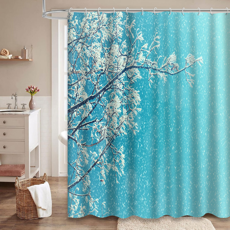 Rideau de douche avec 12 crochets Winter Snowy, L 72 po x l 84 po