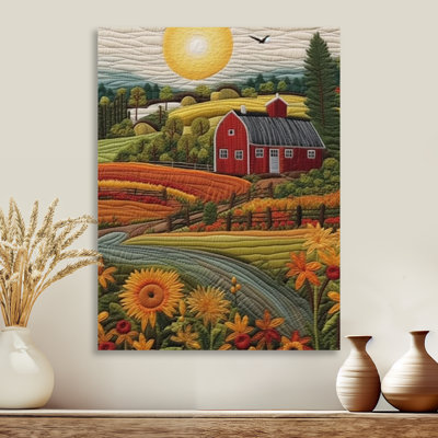 Tournesol champ rouge Bard vert campagne - ferme, art mural salon