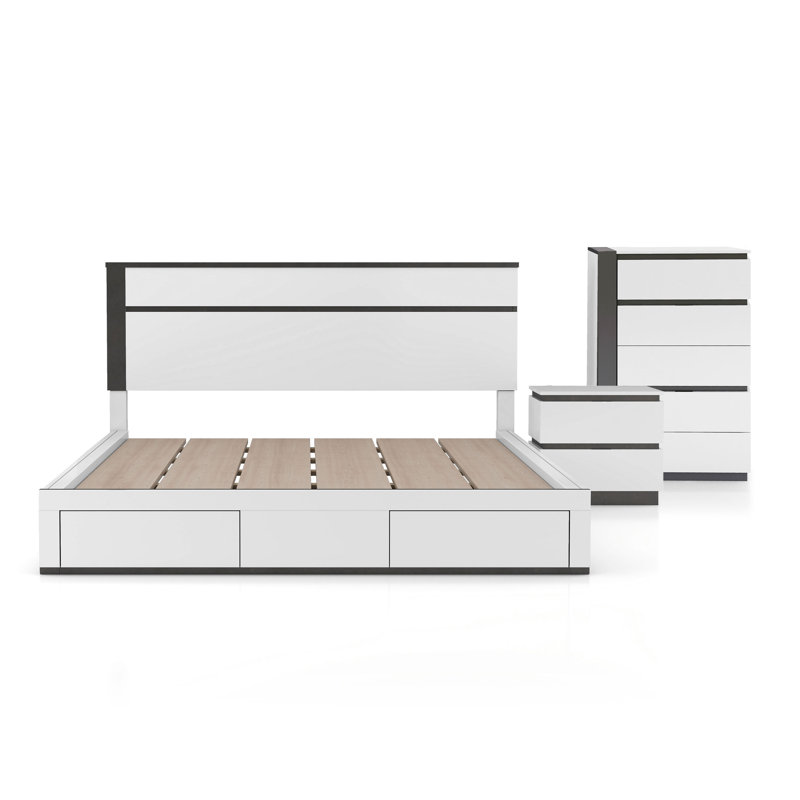 Ensemble de chambre avec lit plateforme 6 pièces Arakawa, Queen, 3 pièces: lit, commode, table de chevet