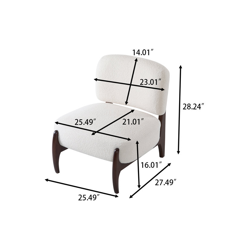 Fauteuil d'appoint Mid-Century moderne sans accoudoirs avec revêtement Boucle et base en bois courbé, Blanc