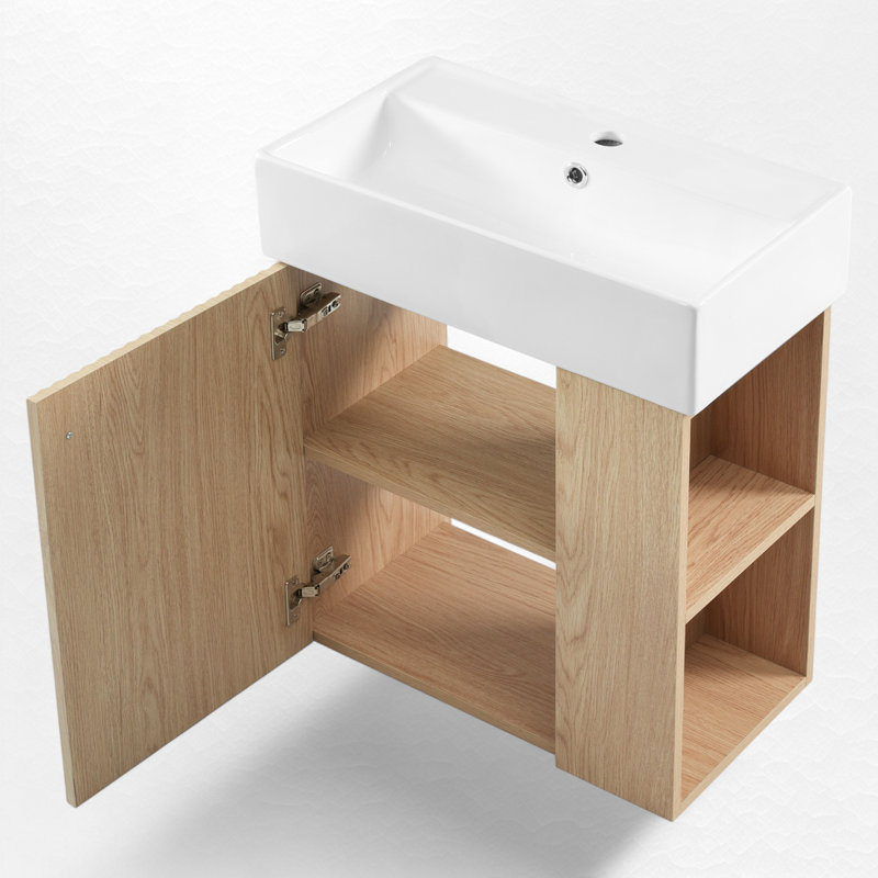 Meuble-lavabo flottant simple 21,6 po avec dessus Lynice, Bois, Noir