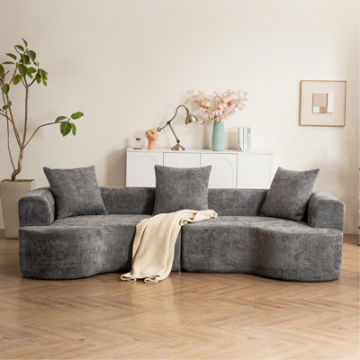 Boneless Modern Style Curved Sofa, Soft Corduroy Sofa With 3 Pillows, Living Room Ultra Smooth Curved Fabric Sofa