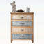 Commode rétro à 4 tiroirs avec motifs en bois vieilli et ornés, rangement rustique pour les chambres et les salons