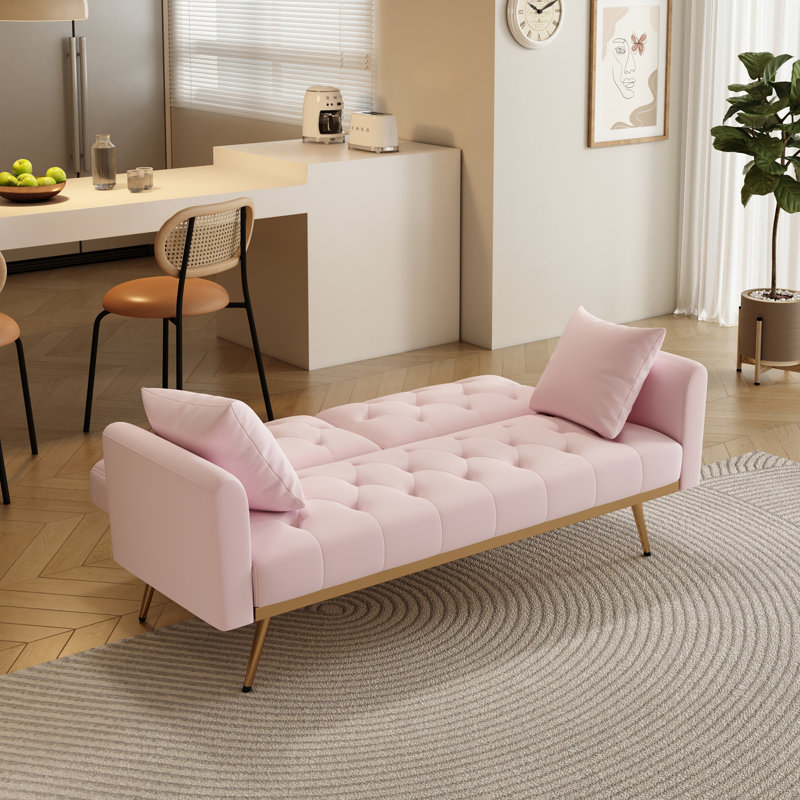 Reeyan 68.3" Upholstered Velvet Sleeper Sofa, Pink Velvet