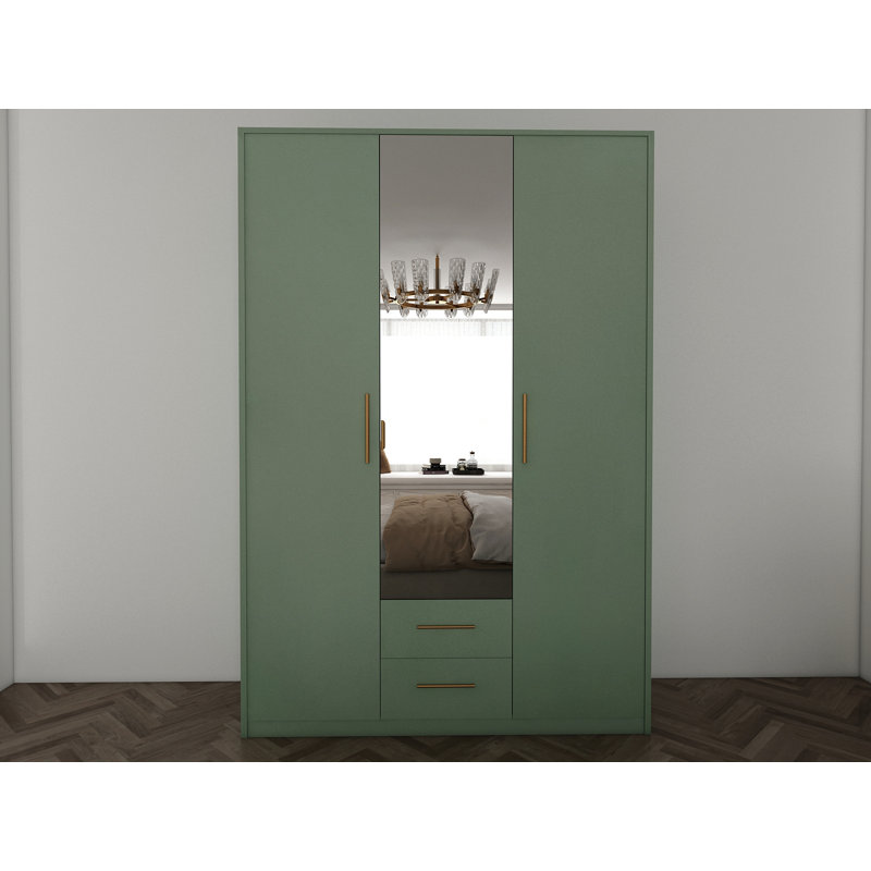Pamel 3 Door Manufactured Wood Wardrobe, 199 H x 135 W x 58 D cm, Green